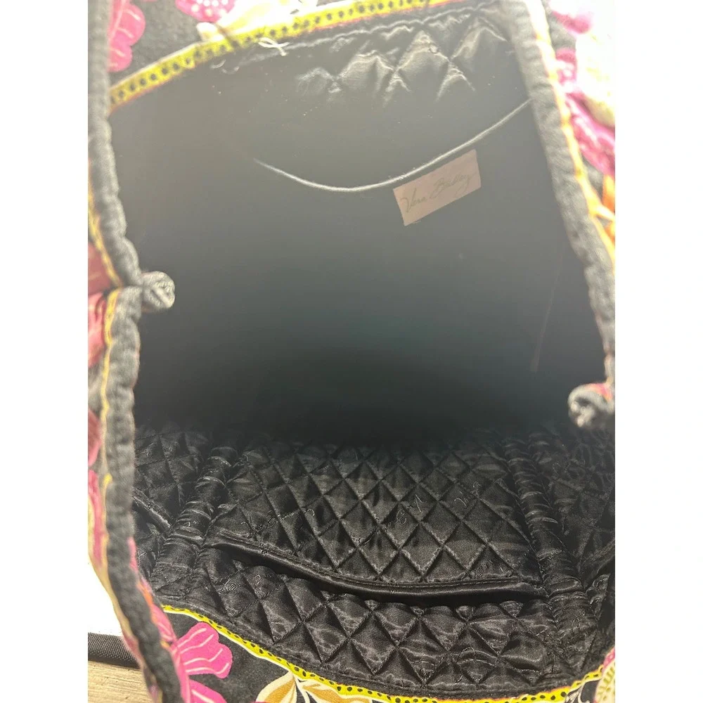 Vera Bradley Plum Crazy Quilted Floral Tote Bag Pink Purple Black Shoulder Bag